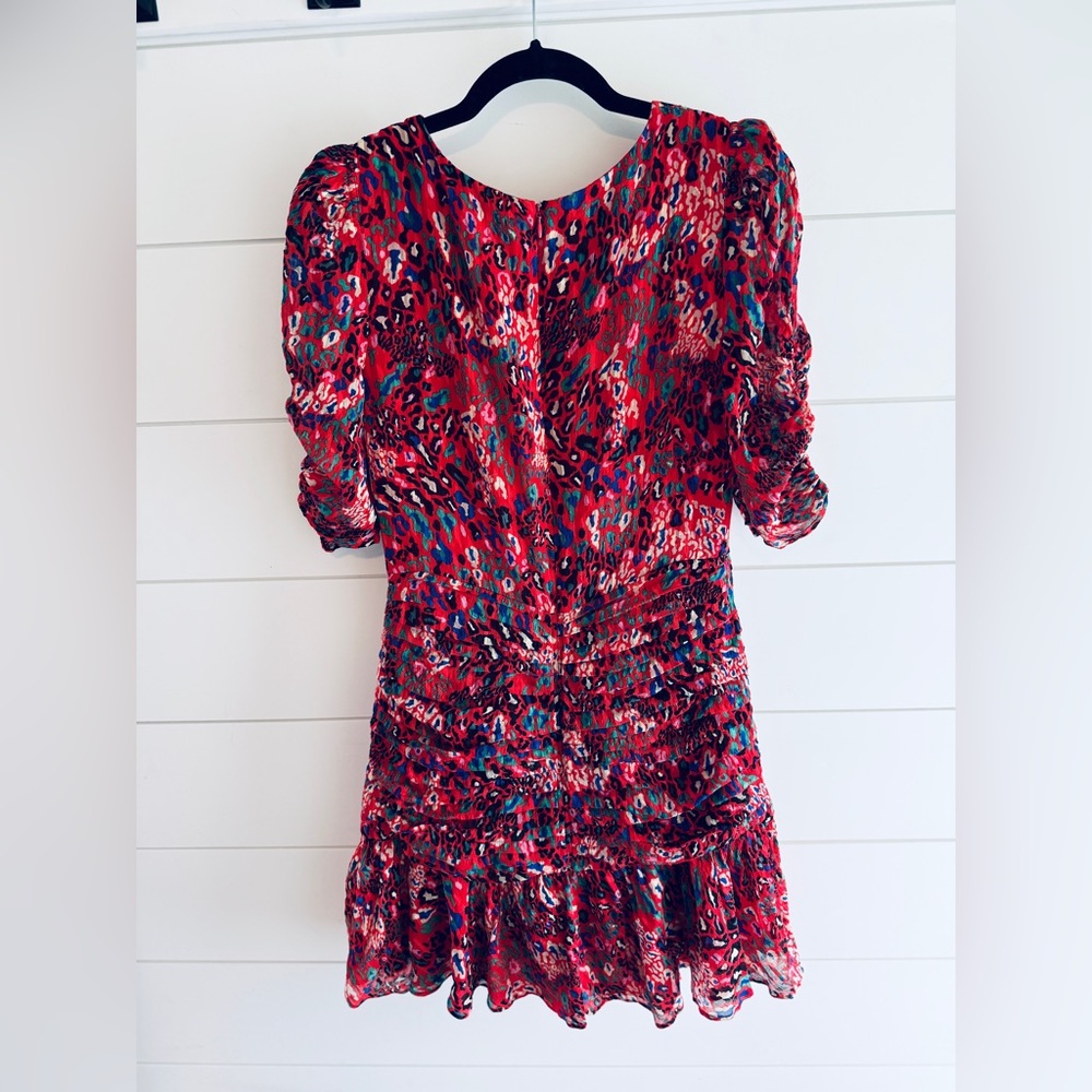 Tanya Taylor Red Floral Rouched Mini Dress, Size 8 - Picture 2 of 10